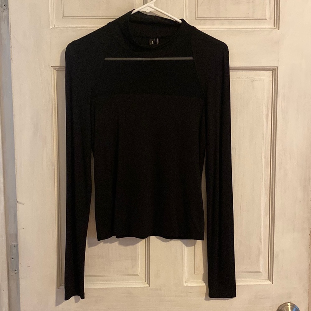 Mock Neck & Mesh Long Sleeve Top